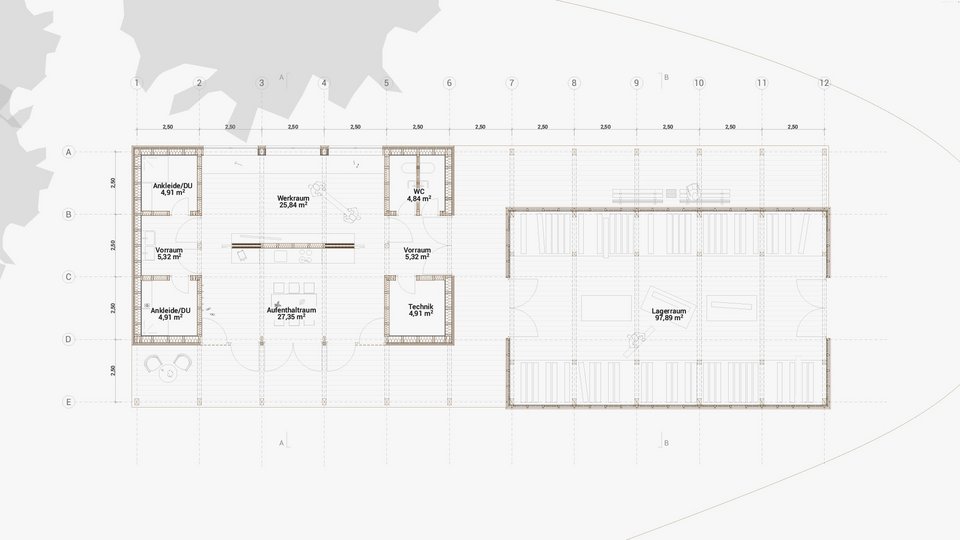 Grundriss der Studienarbeit Lagerhaus im Normétal