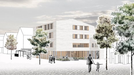 Rendering einer Aussenansicht der Bachelor-Arbeit Gästehaus Neukirchen